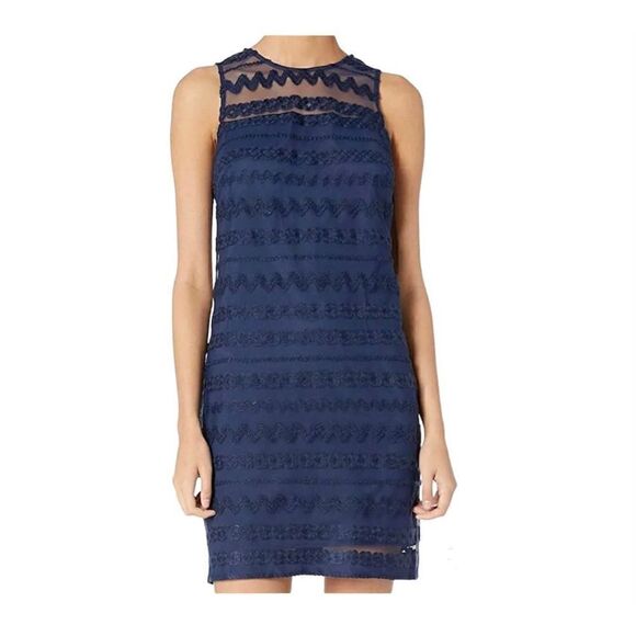 Trina Turk NWT Bissitti Embroidered Navy Blue Sheath Dress Size XS - Picture 1 of 9